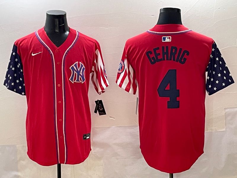 Men New York Yankees 4 Gehrig Red a generation of national flags Jointly Name 2025 Nike MLB Jersey style 1